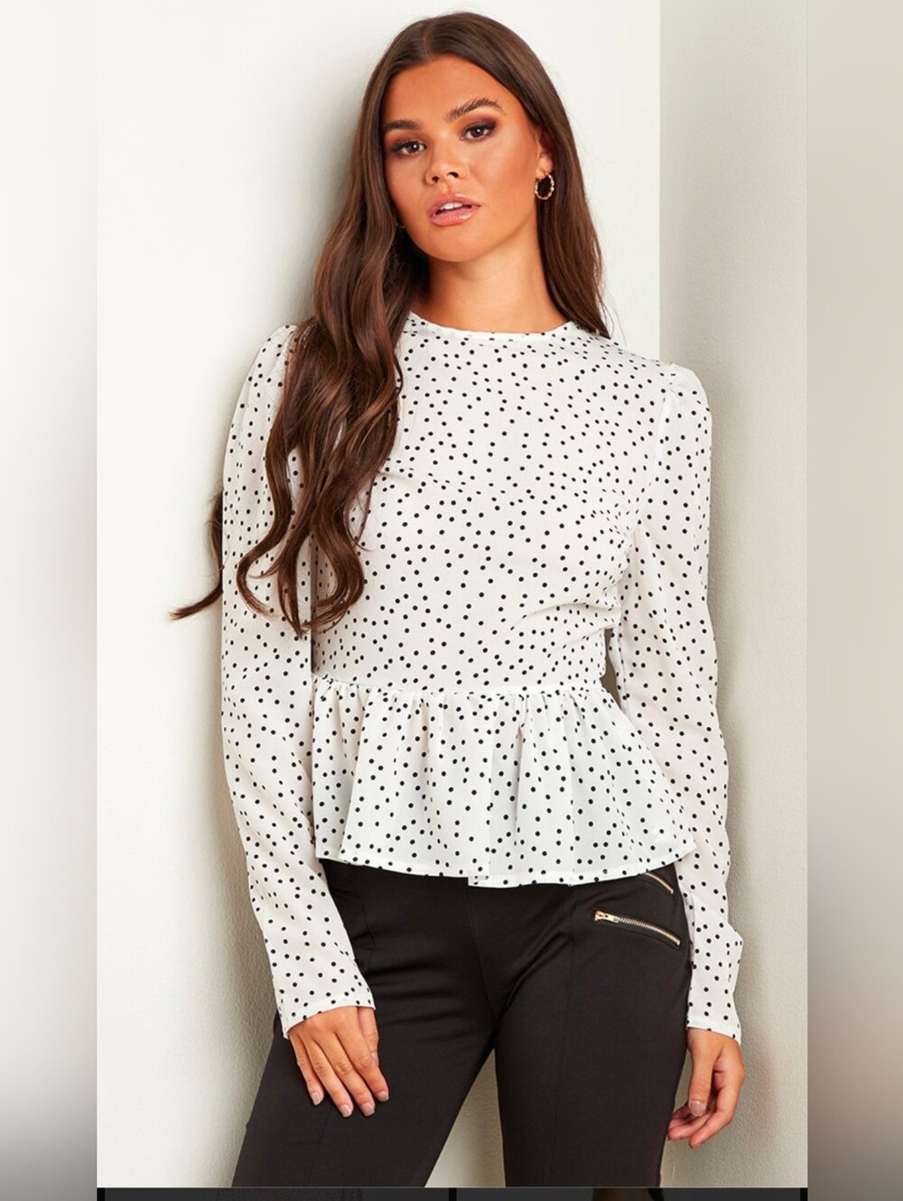 Banana Republic Dalmatian Dot Peplum Blouse White Black - Size XL